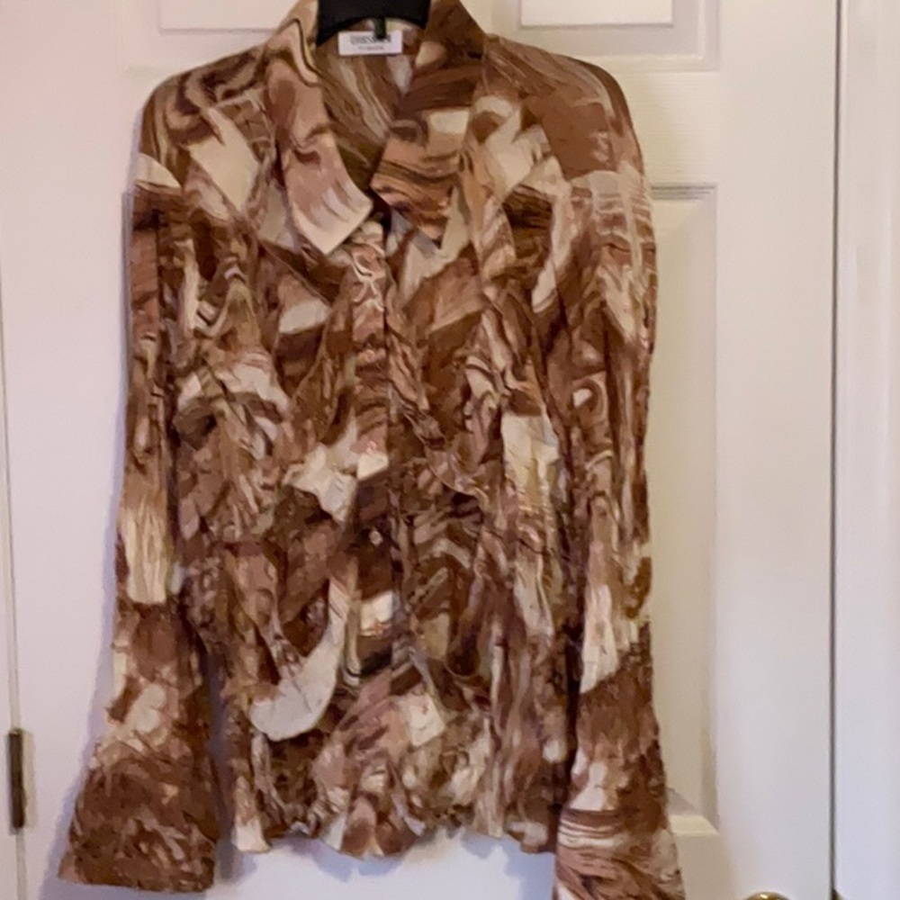 Dress-U-II by Sharon Women’s Long Sleeves Button Down Crinkled Blouse Size 3X